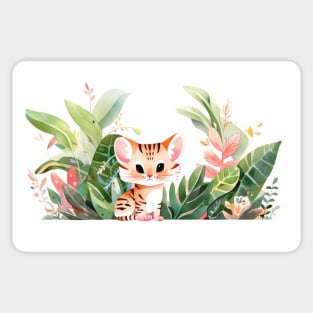 Whimsical Jungle Cat Watercolor Illustration Sticker